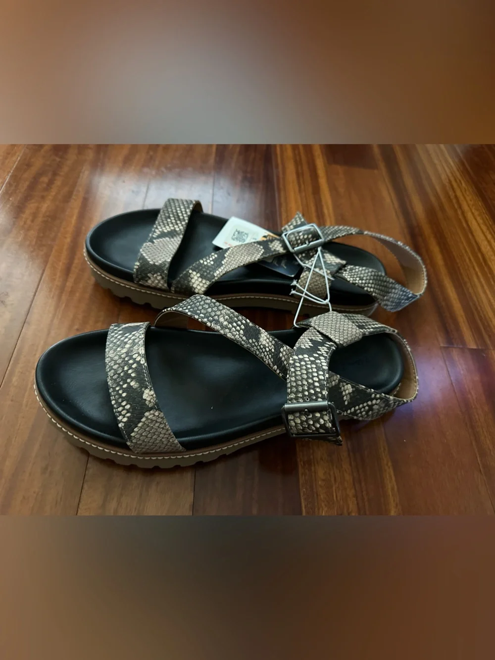 Universal Thread Snake-Print Strappy Sandal in Black and Tan NWT